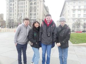 Ben D, Louise, Ben C and Harry pictured outside